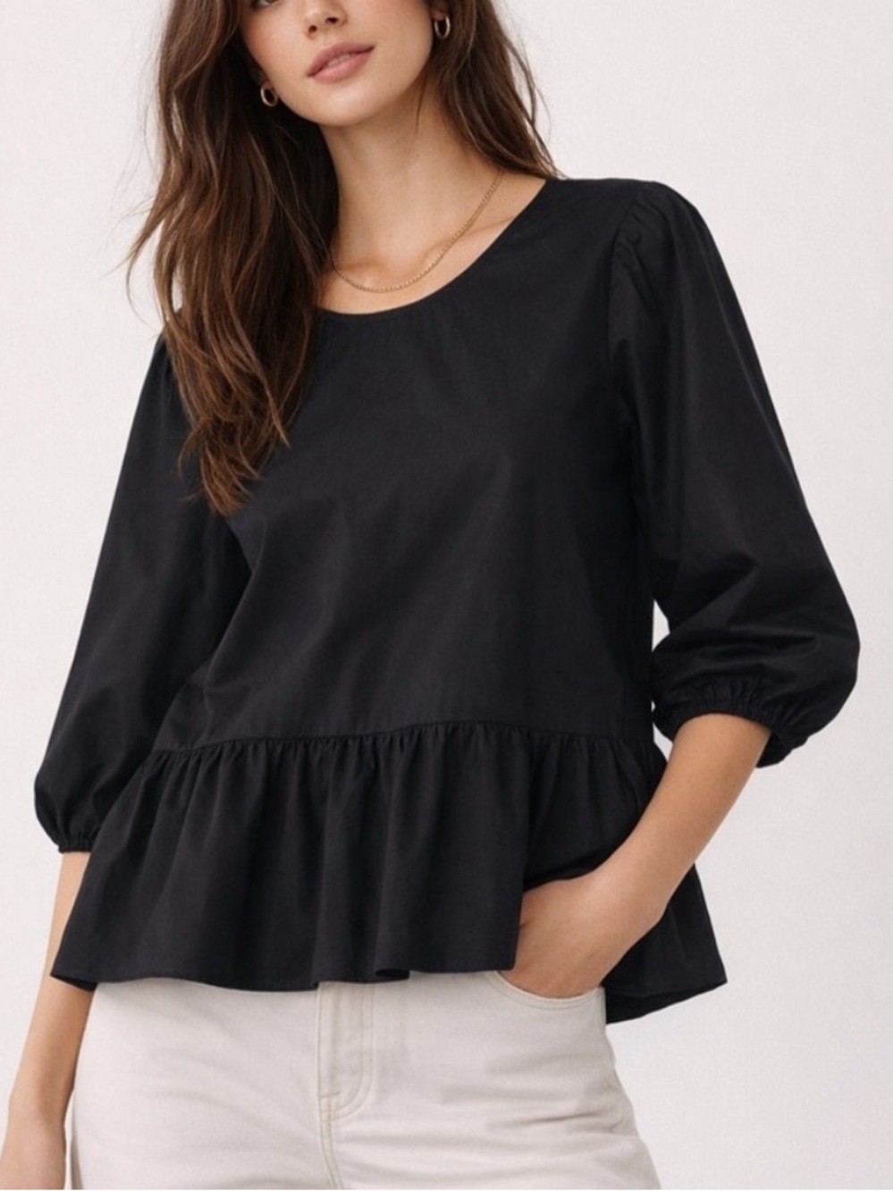 H&M Peplum Bell-Sleeve Top Tie front